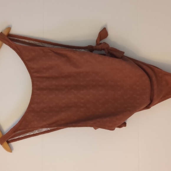 Free People Beach Pamela Elegant Brown Bow Print Side Ties One-Piece Swimsuit L - Picture 4 of 7